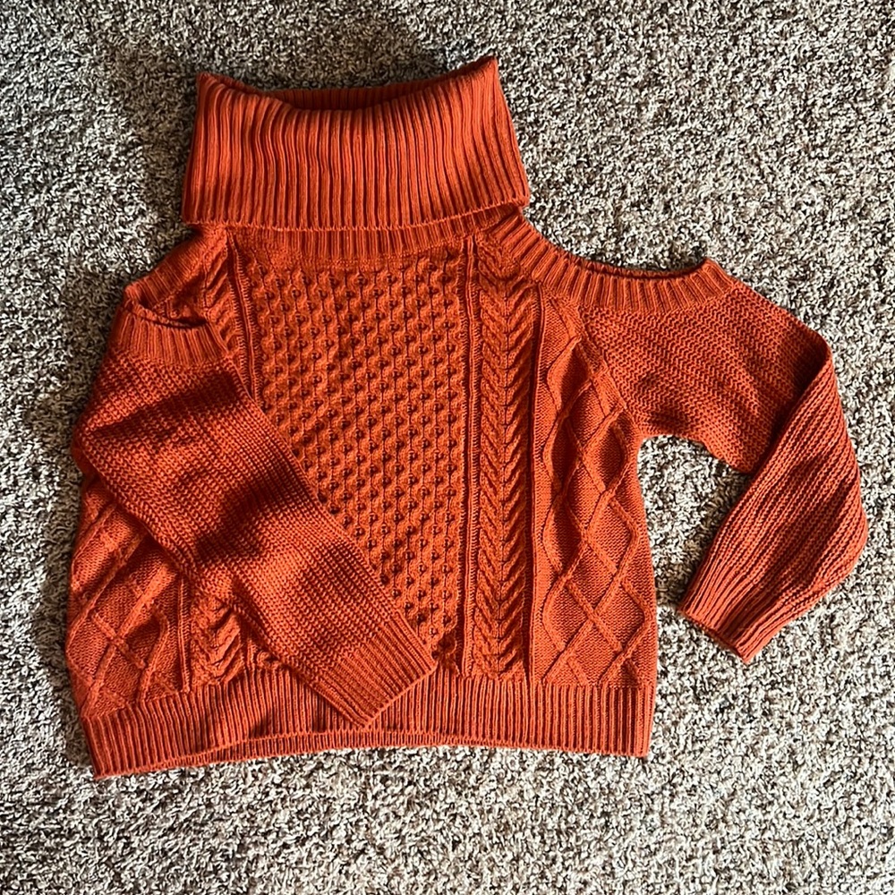 Cold Shoulder Burnt orange Turtleneck Sweater